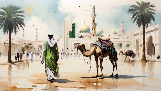 Medina Arábia Saudita 16 de janeiro de 2024 Masjid al Nabawi Profetas Mesquita Cúpula verde