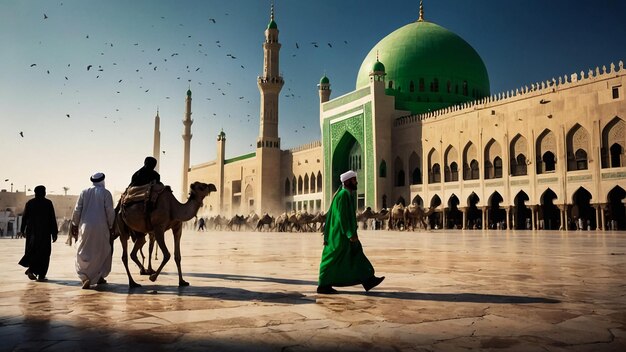 Medina Arabia Saudita 16 de enero de 2024 Masjid al Nabawi Mezquita de los Profetas Cúpula verde