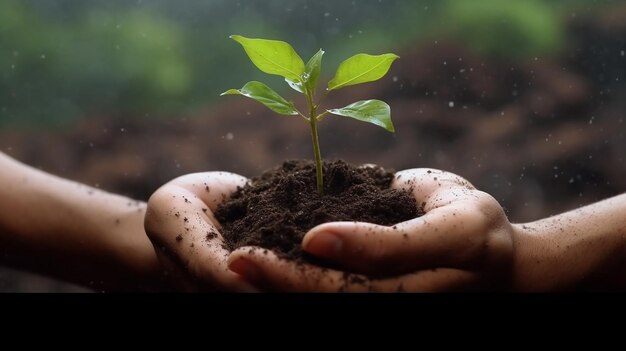 Medio ambiente Día de la Tierra En manos de árboles que crecen plántulas Generativo Ai