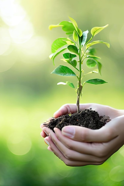 Medio ambiente Día de la Tierra En manos de árboles que cultivan plántulas ai generado