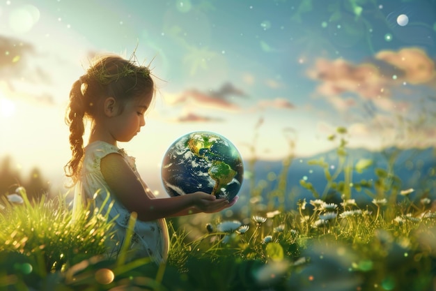 Medio ambiente sostenible CSR ESG campaña concepto de día infantil