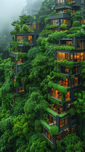 Foto medio ambiente urbano que incorpora pothos y vegetación como elementos arquitectónicos integrales para la sostenibilidad