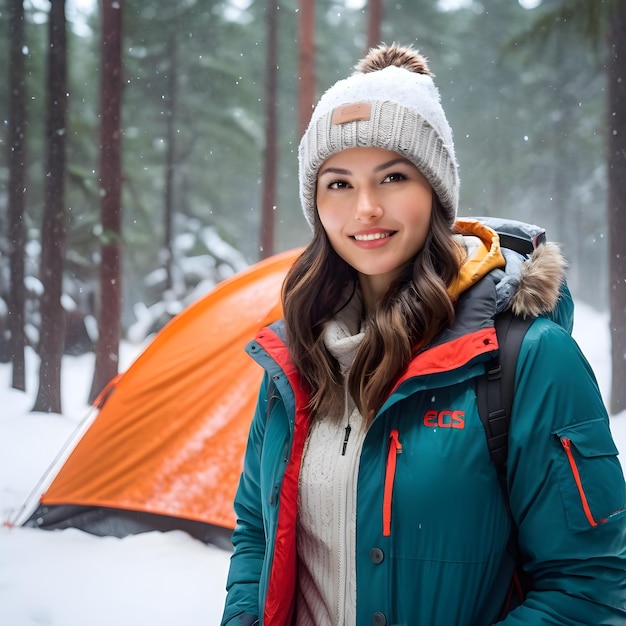 En medio del bosque, en medio de una suave nevada, una hermosa muchacha estaba acampando sola.