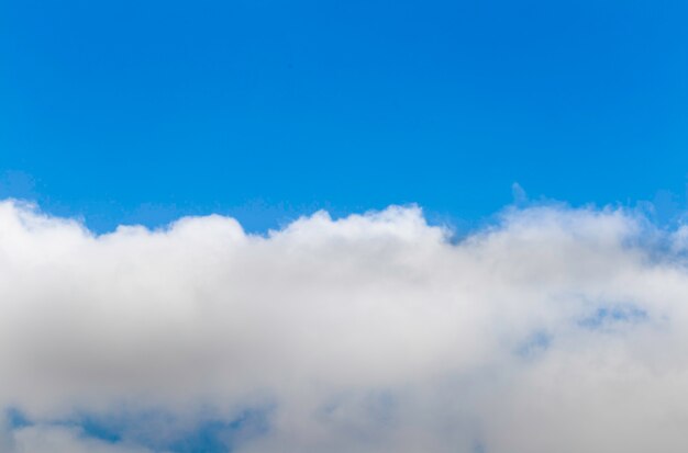 Medio cielo azul y medio cielo con nubes.