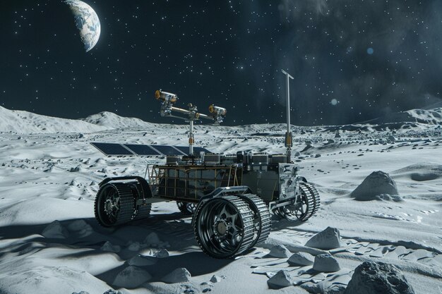 En medio del frío vacío del espacio un rover lunar valiente generativo ai