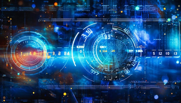 En medio de los gráficos azules, una síntesis de infografías y gráficos forma una representación ilustrativa de los datos que transforman la información en información.