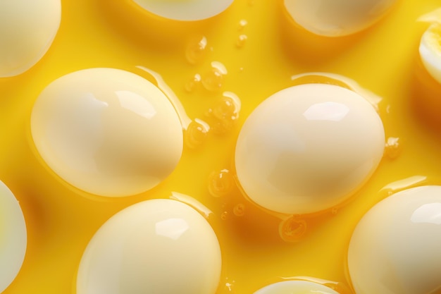 Medio huevo pasado por agua sobre un fondo amarillo pastel generado por IA