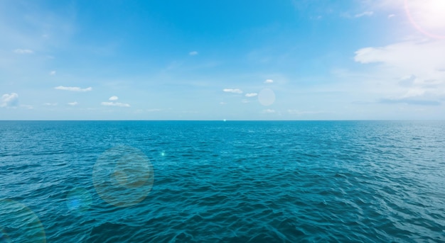 En medio del mar con un océano infinito con un cielo azul