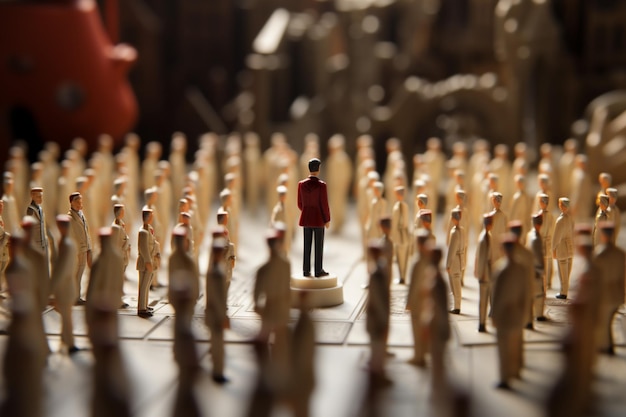 Foto en medio de una multitud de miniaturas, un líder se alza como símbolo de excelencia.