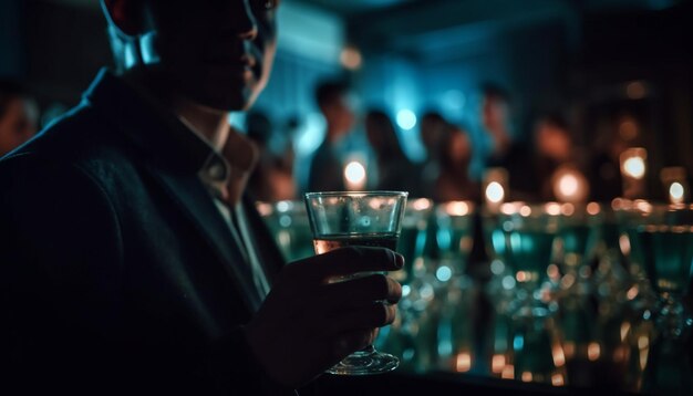 En medio de la oscuridad, una persona disfruta del lujo del refresco generado por la IA