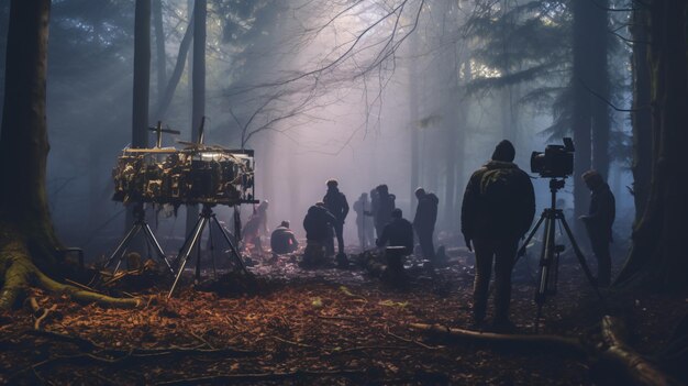 Foto en medio del rodaje de una escena para una película estudiantil