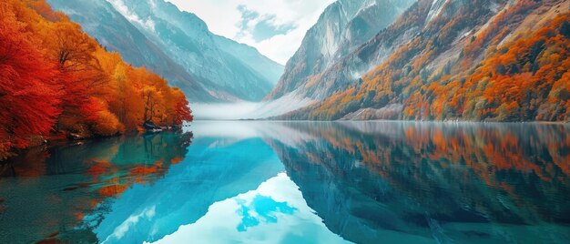 En medio de los tonos de otoño un lago de montaña exuda misterio con sus aguas turquesas