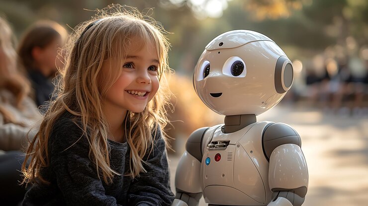 Foto medios educativos enriquecidos por robots humanoides que hacen hincapié en experiencias de aprendizaje interactivas e inmersivas