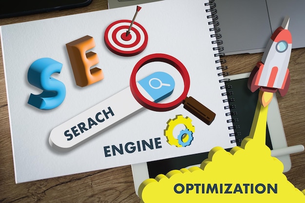 Medios de marketing digital sitio web anuncio correo electrónico red social Concepto SEO Optimización de motores de búsqueda