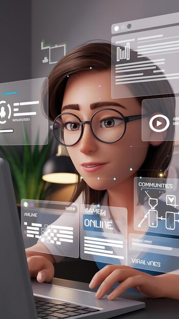 Medios sociales Concepto de Internet Retrato de mujer caucásica en primer plano Navegando por sitios web Juegos en línea