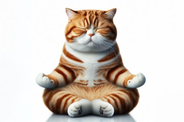 meditação de gato isolado em fundo branco