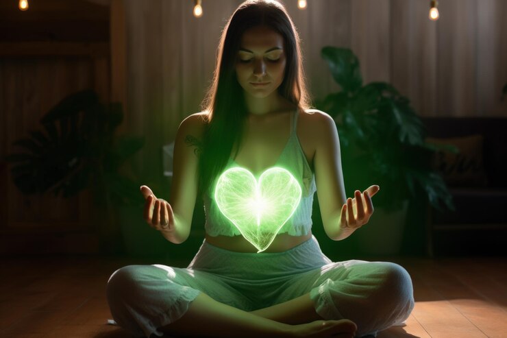 Foto meditação do chakra do coração para auto-cura em casa