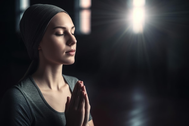 Meditação feminina e ioga na academia para paz ou serenidade de bem-estar espiritual criada com ai generativa