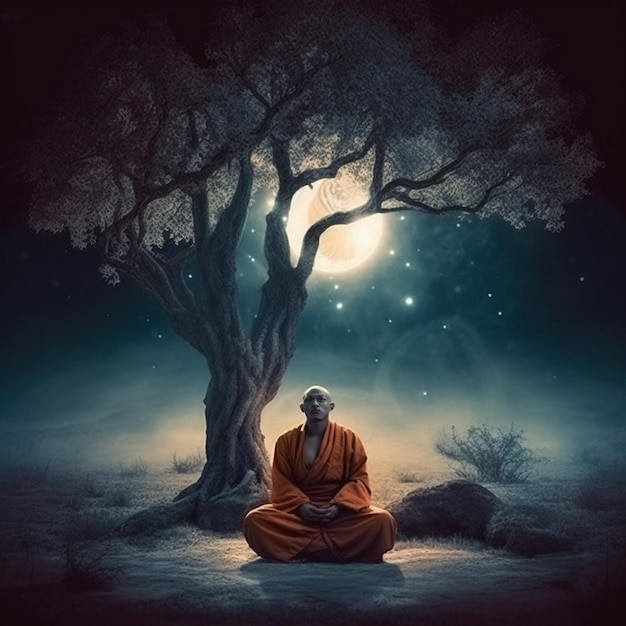Meditação Inalar a calma de uma noite de lua iluminada Sentindo o brilho suave iluminando