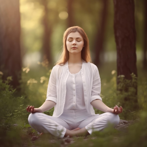 Meditação linda garota meditando na natureza