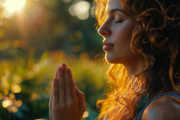 Foto meditação pacífica de ioga ao nascer do sol