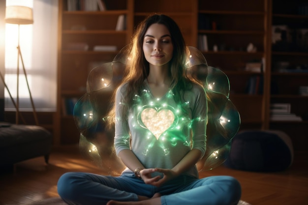 Foto meditación del chakra del corazón para la autocuración en el hogar