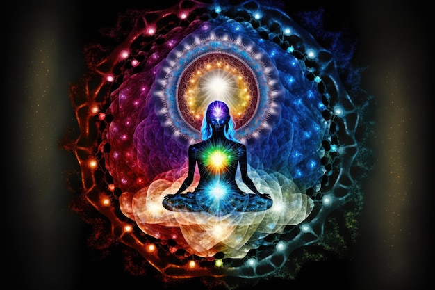 Foto meditación del chakra de la energía interna humana de la mente, el cuerpo y el alma