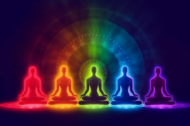 Meditación y concepto espiritual con la activación de los chakras