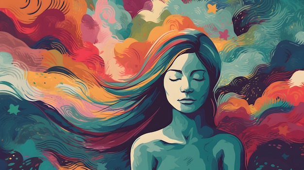 Meditación consciente diseño de ilustración de fondo cuidado personal amor arte saludable IA generativa