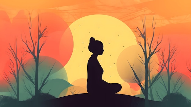 Meditación consciente diseño de ilustración de fondo cuidado personal amor arte saludable IA generativa