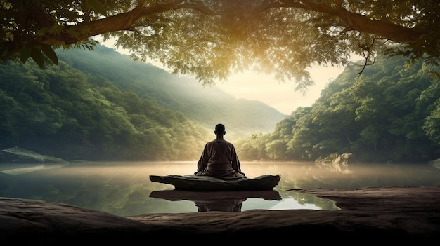 Meditación generativa de IA en un paisaje zen espiritual