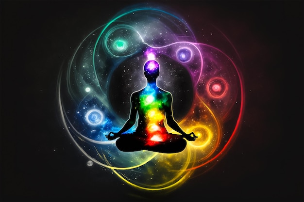 meditación humana para activar los siete chakras fondo del universo aislado
