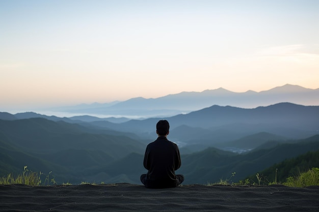 Meditación individual contra un telón de fondo sereno que encarna tranquilidad y paz.