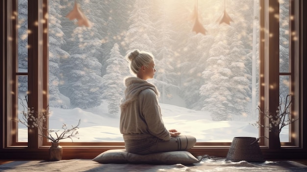 Meditación invierno mujer