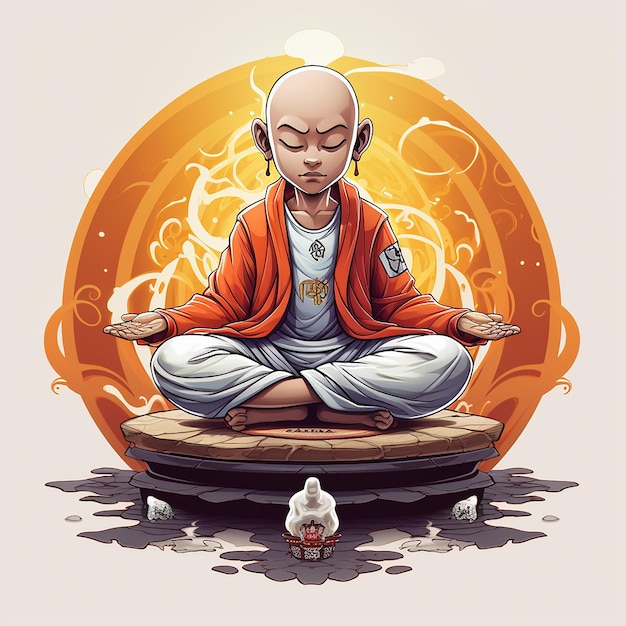 Una meditación de monje de dibujos animados en 3D