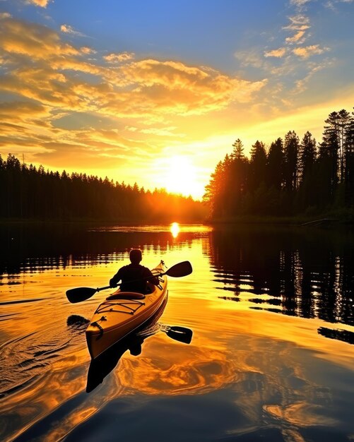 meditación paseos en bote kayak agua silencio libertad paisaje pacífico mañana remo foto aislada