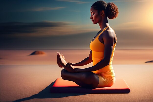 Meditación en posición de loto de yoga.