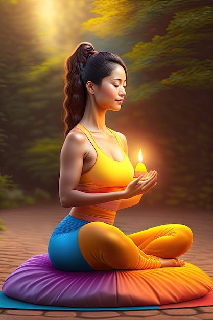 Meditación en posición de loto de yoga.