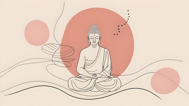Meditación Zen tranquila en un paisaje natural sereno con esferas brillantes y horizonte montañoso