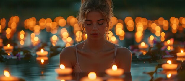 Foto meditando com uma vela