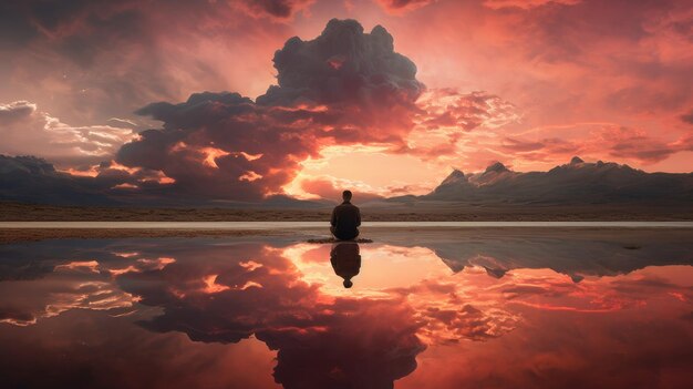 Foto meditando en el desierto