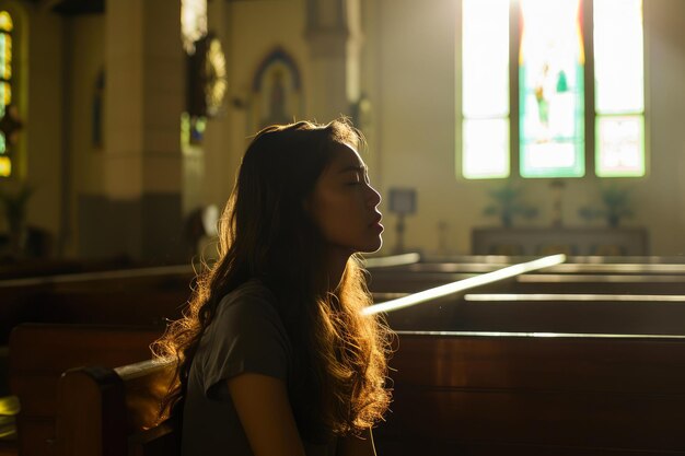 Meditando sobre la fe Una joven aislada de la iglesia