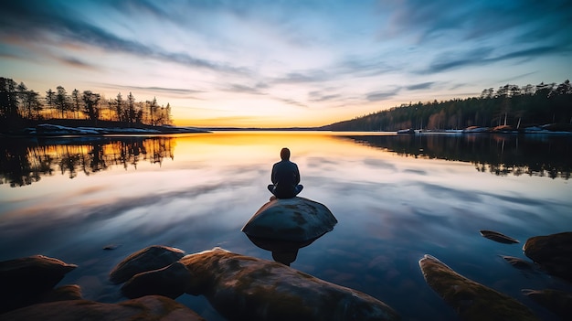 Foto meditation in der natur einfachheit im leben ai generative