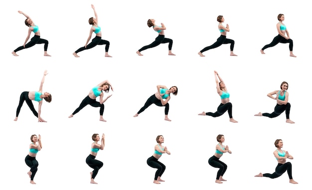 Meditations-Yoga-Übung auf isolierter Hintergrund in fröhlicher, Körperlänge-Aufnahme