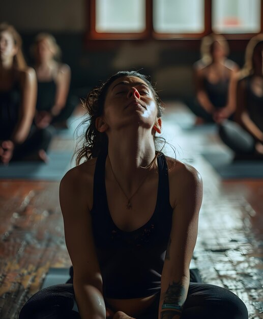 Foto meditative gruppen-yoga-sitzung im serenen-studio