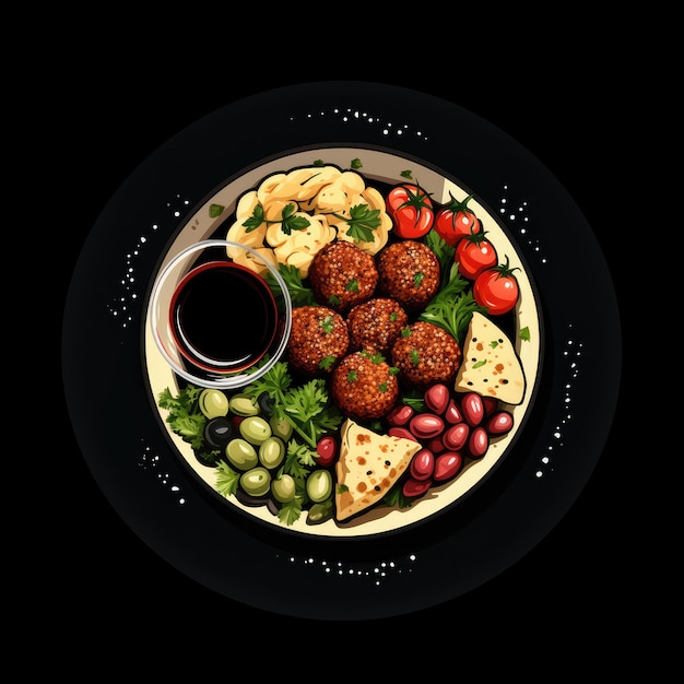 Mediterranean Flavors entfesselt ein lebendiges Logo-Ikon eines Festes mit Falafel Hummus Feta Red