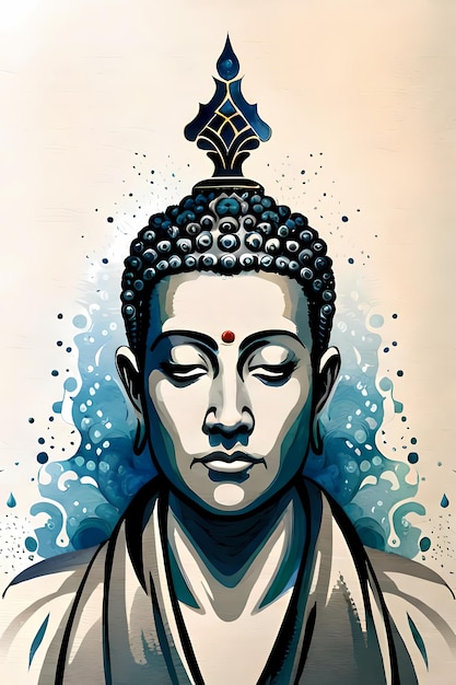 Meditierendes Buddha-Porträt. Aquarell-Malerei-Stil, generatives AI-Illustrationsplakatdesign