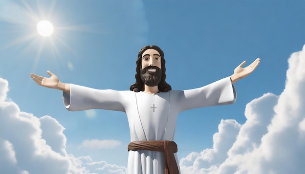 Medium shot caricatura de Jesucristo visto en el cielo