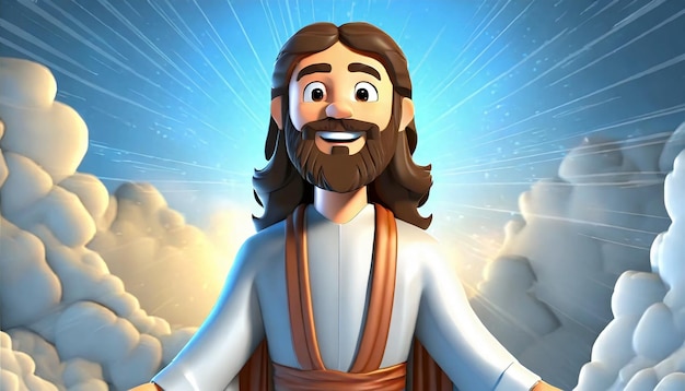 Medium-Shot-Cartoon von Jesus Christus im Himmel