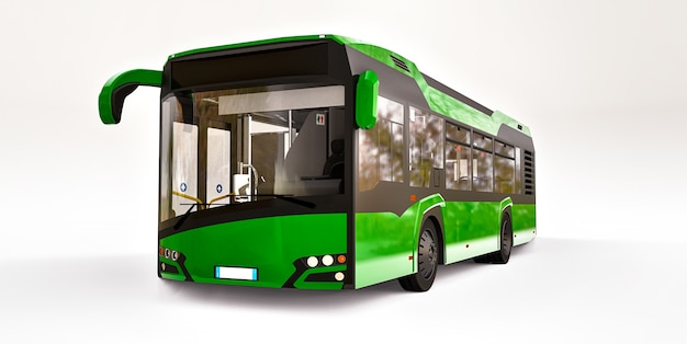 Mediun grüner Stadtbus auf weißem Hintergrund. 3D-Rendering.